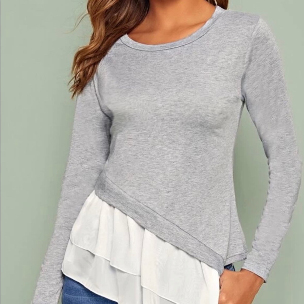 Double layer Ruffle Heather Grey Tee